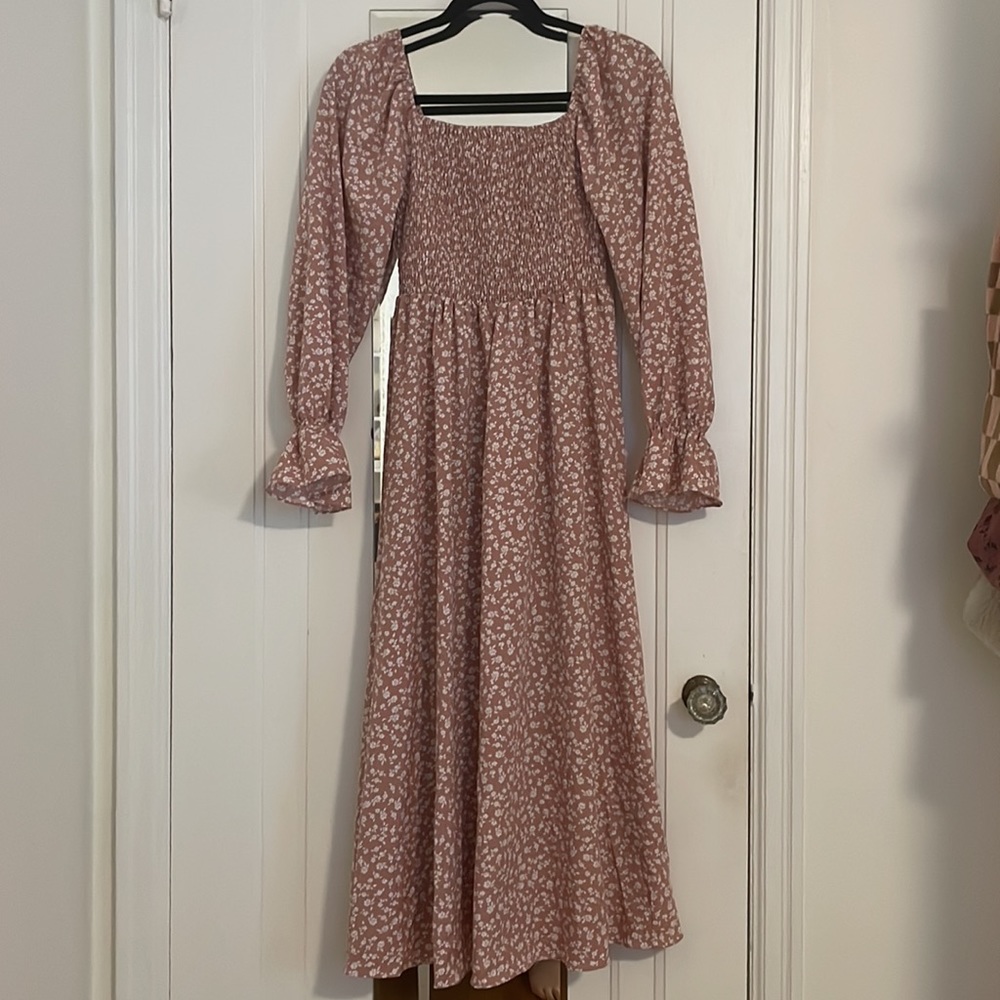 Pink Floral Belle Sleeve Maxi Dress